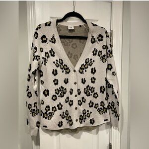 Cabi Womens‎ Kiki Grey Black Snow Leopard Floral Print V-Neck Button Cardigan S